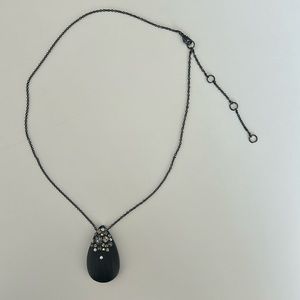 Alexis Bittar Gunmetal Necklace with Black Lucite Studded Pendant